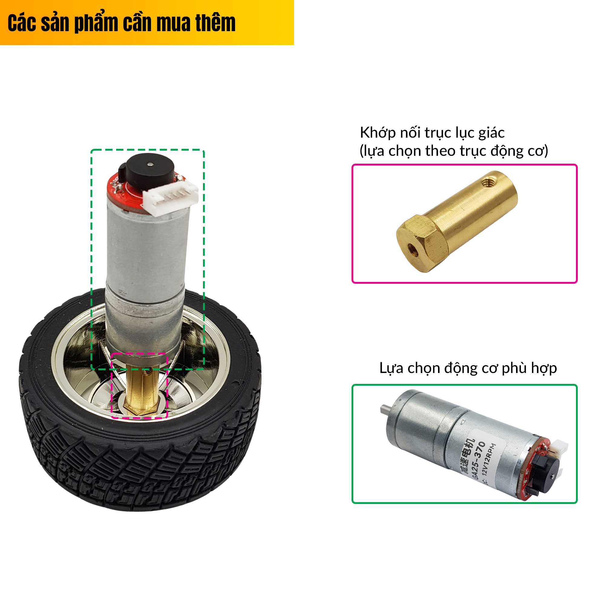 Cách sử dụng bánh xe 65mm khớp lục giác (kiểu 2)