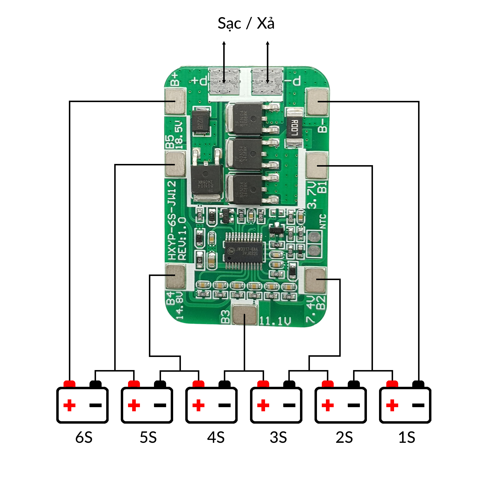 Hướng dẫn đấu nối Mạch Sạc và Bảo Vệ Pin 6S 12A