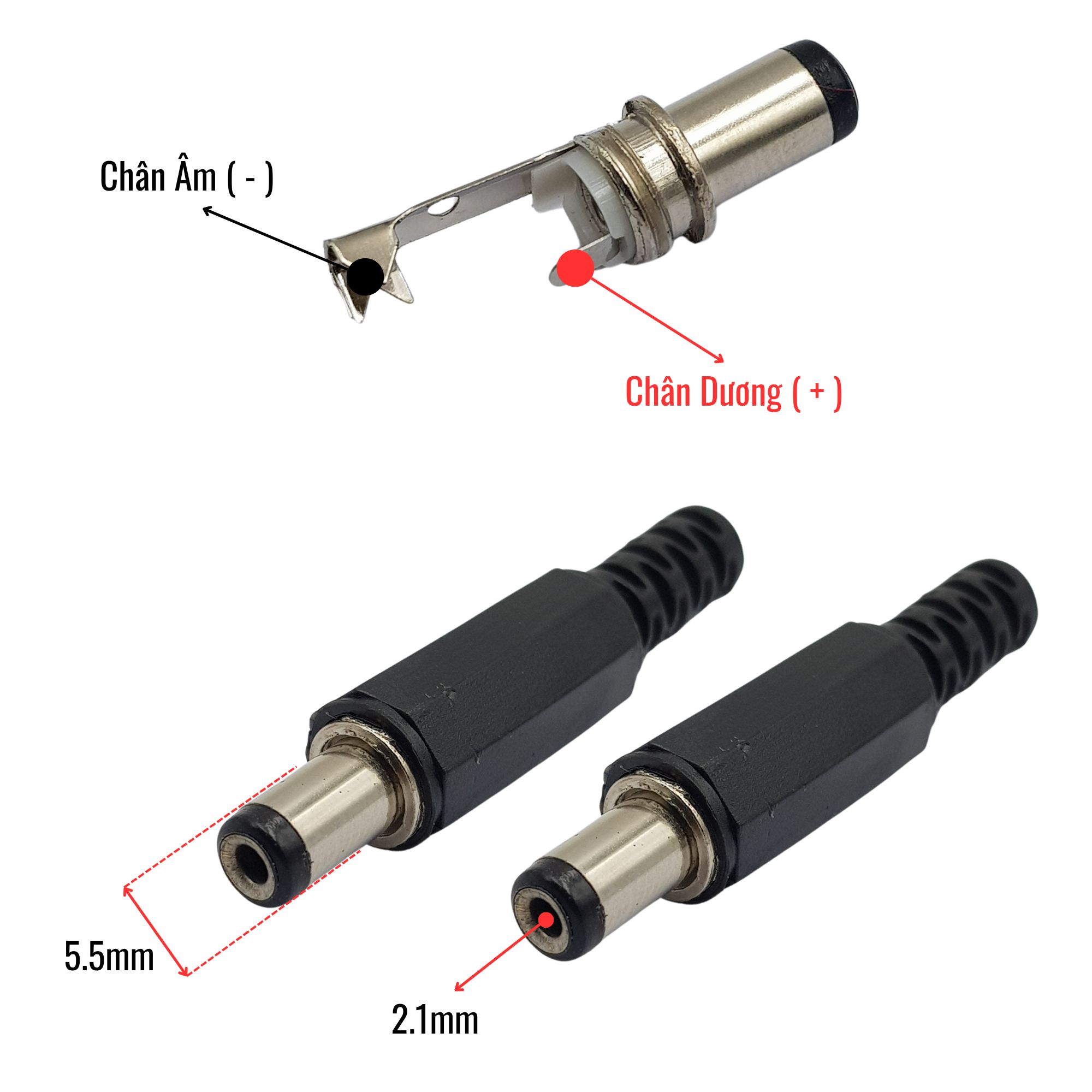 Jack DC đực 5.5x2.1mm