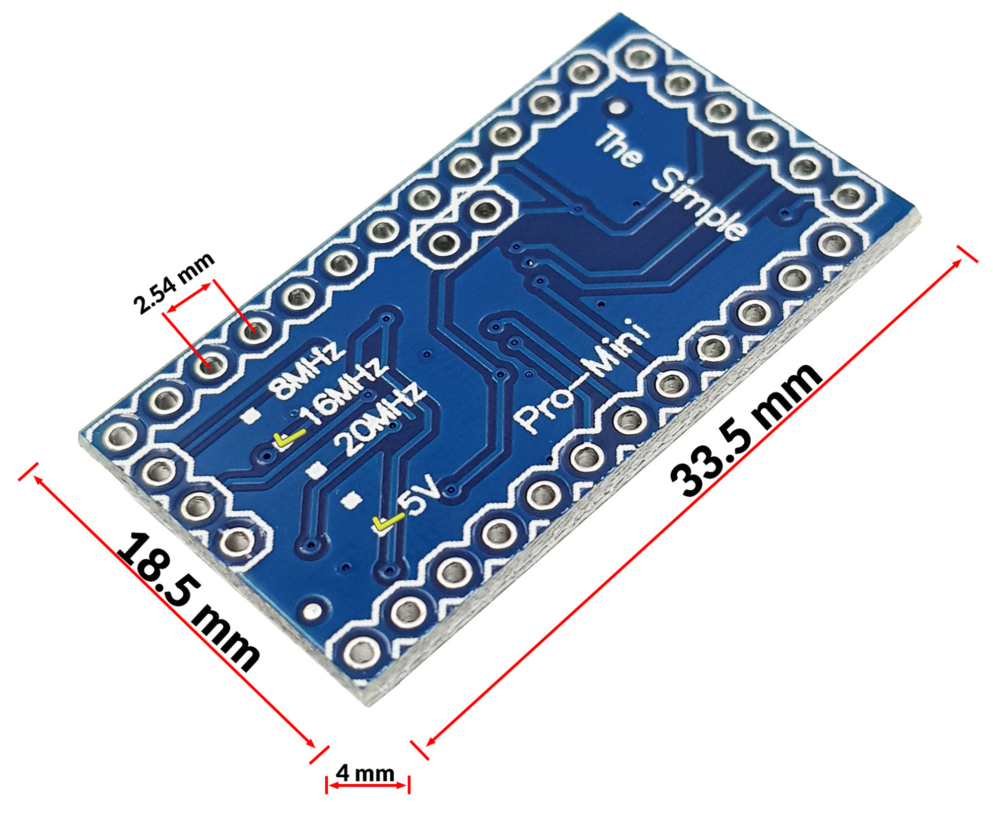 Kích thước Arduino Pro Mini 5V 16Mhz