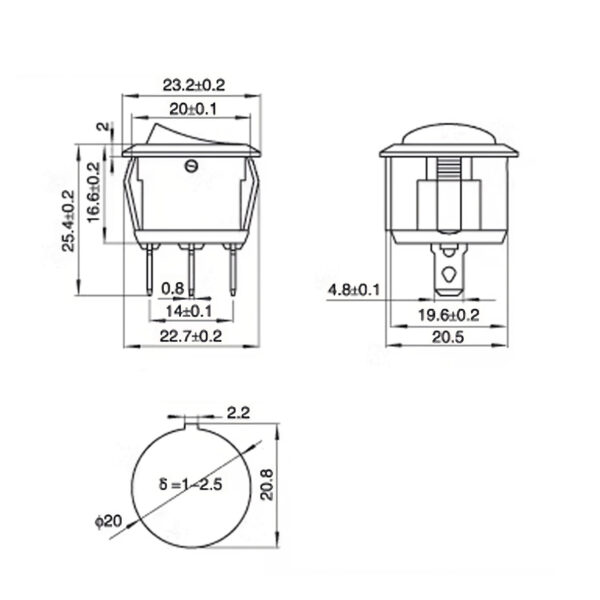 Công tắc bập bênh tròn KCD1-3 20mm