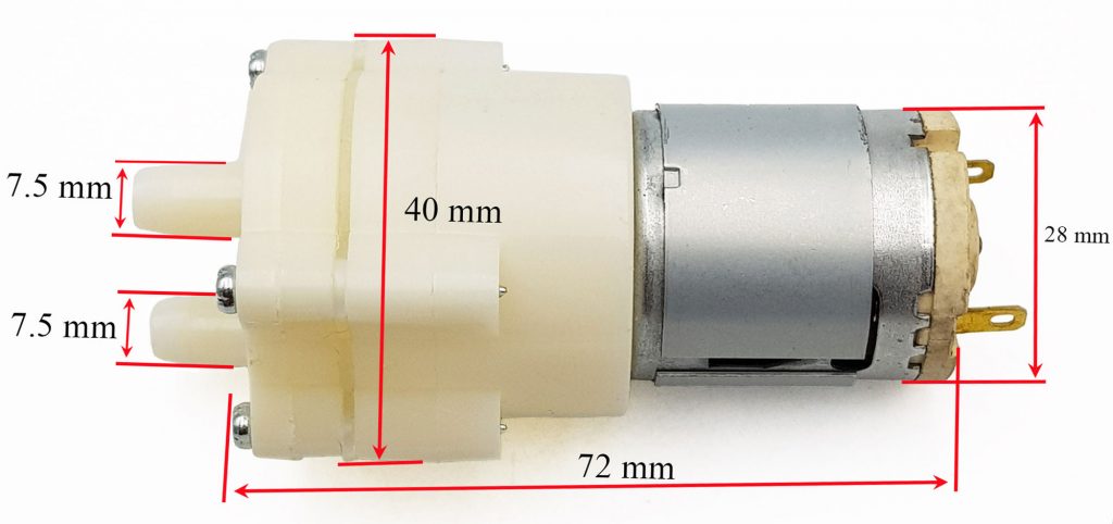 Kích thước của Động cơ bơm 365 12VDC lưu lượng 3 lít / phút