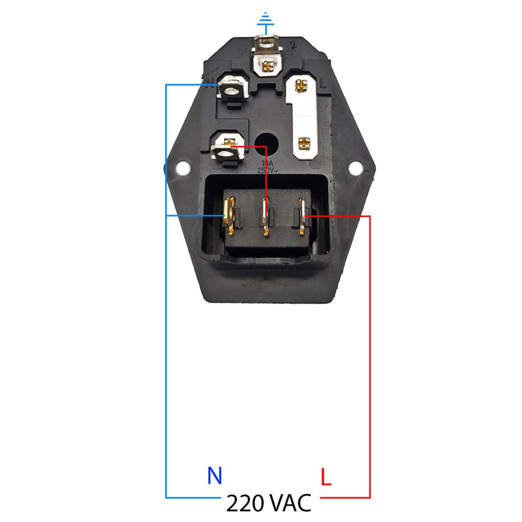 Sở đồ đấu dây Ổ cắm dây nguồn 220V tích hợp công tắc và cầu chì