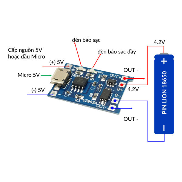 Mạch sạc pin TP4056 có IC bảo vệ