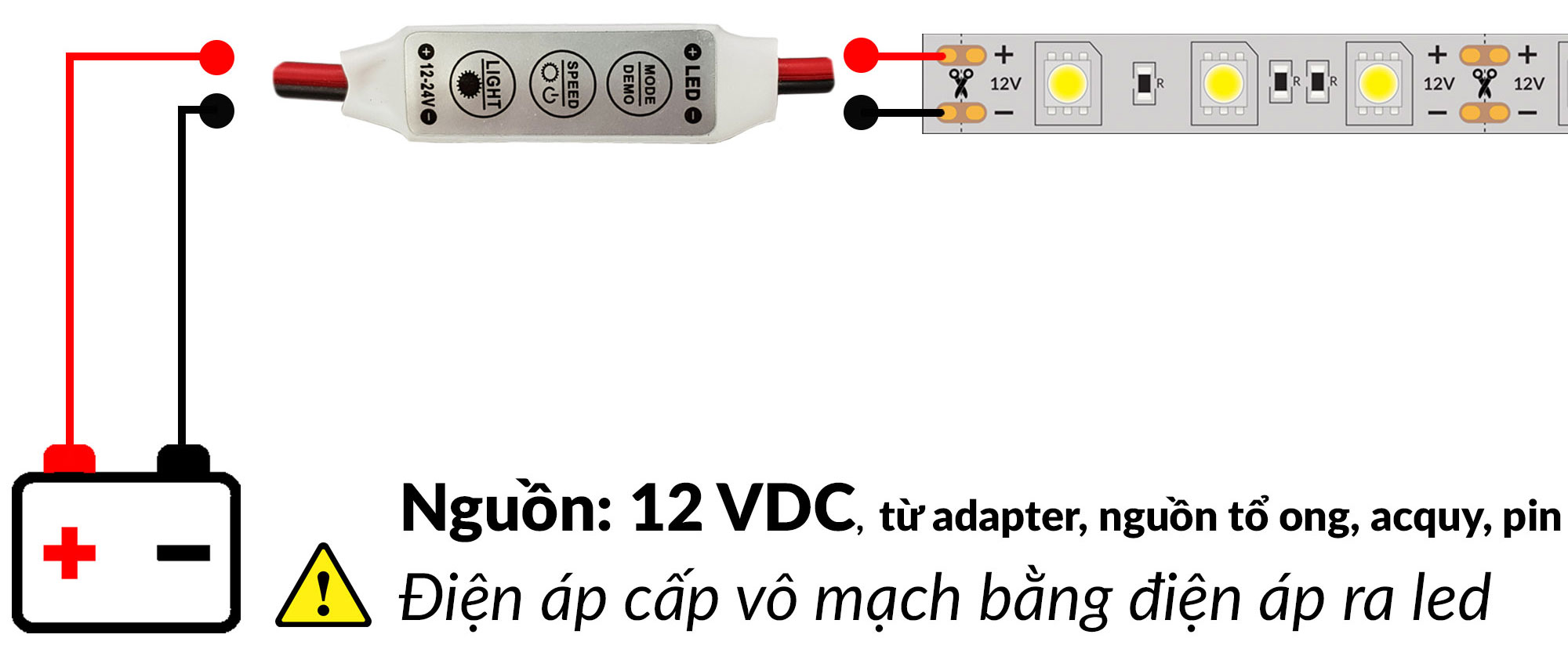Sơ đồ kết nối Mạch điều khiển led đơn sắc 12~24VDC