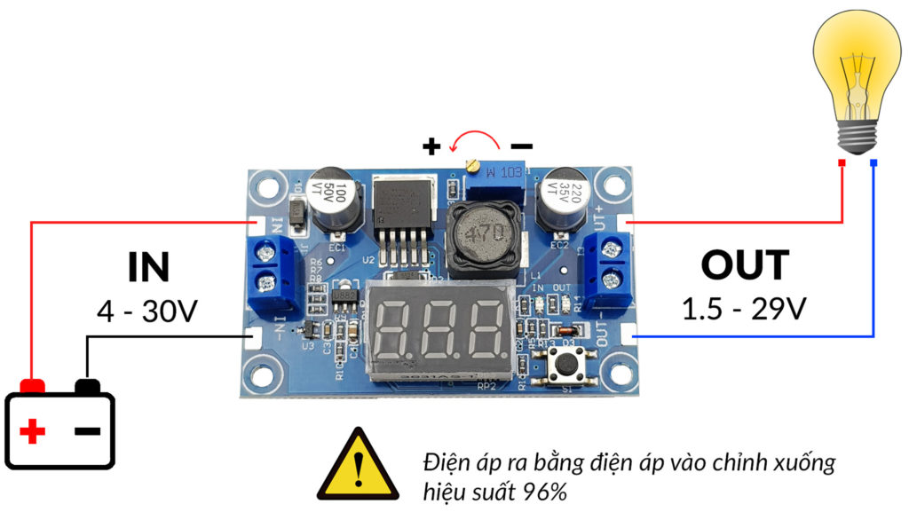 Mạch Giảm Áp DC LM2596 có hiển thị - Nshop