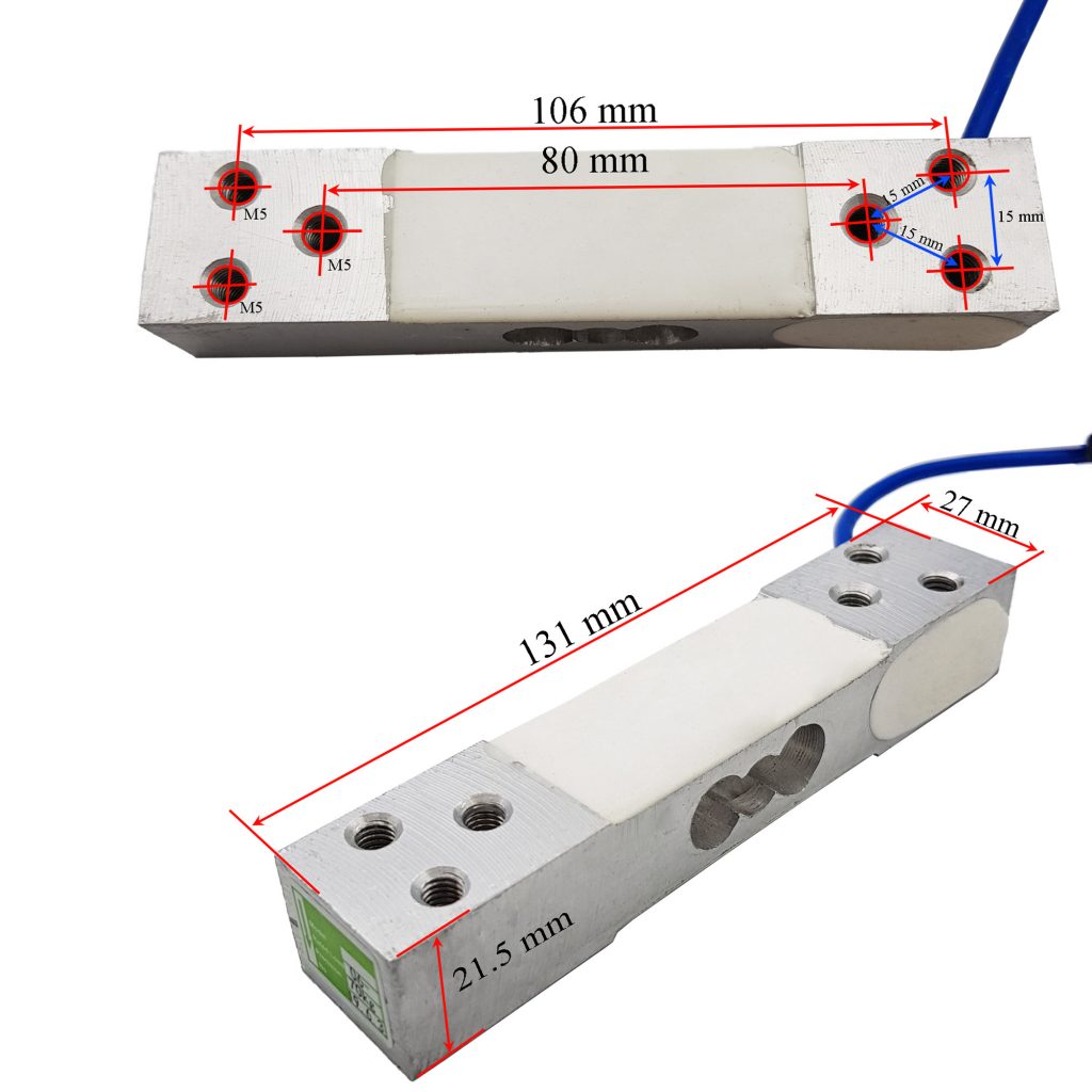 Kích thước của Cảm biến cân nặng Loadcell 70kg