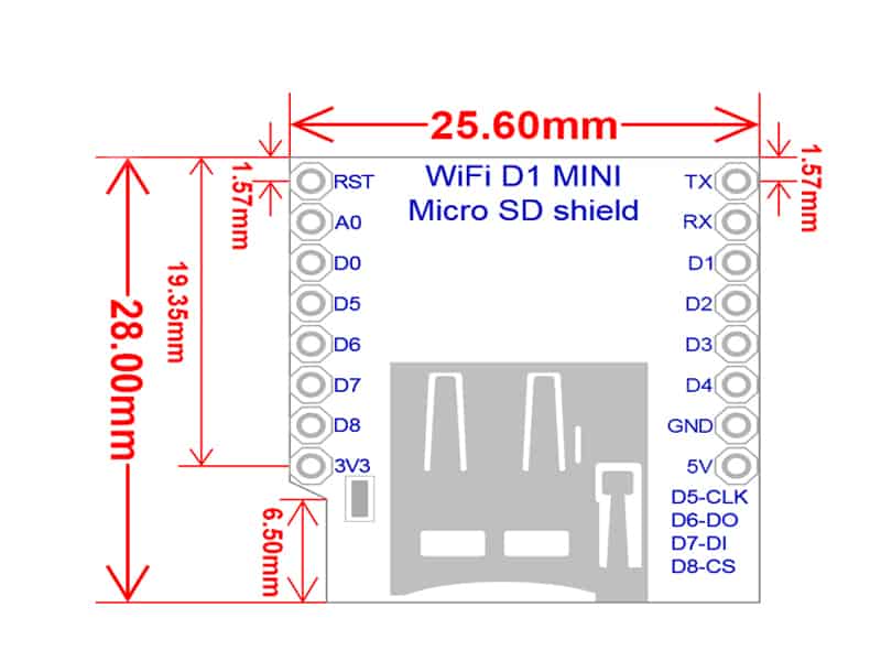 ESP8266 NodeMCU Lua D1 Mini Micro SD Card Shield - Nshop