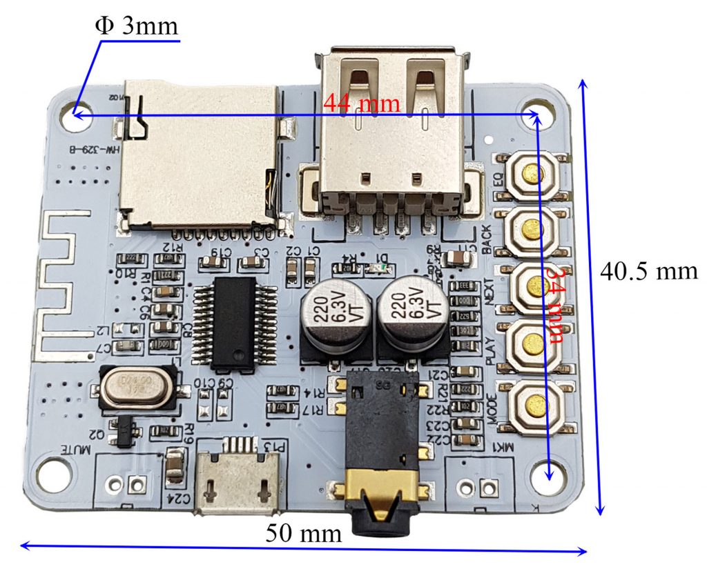 Kích thước Mạch giải mã âm thanh bluetooth tích hợp USB thẻ nhớ