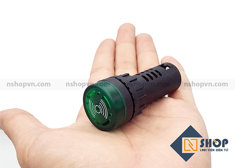 Đèn báo có còi AD22 màu xanh lá 12V