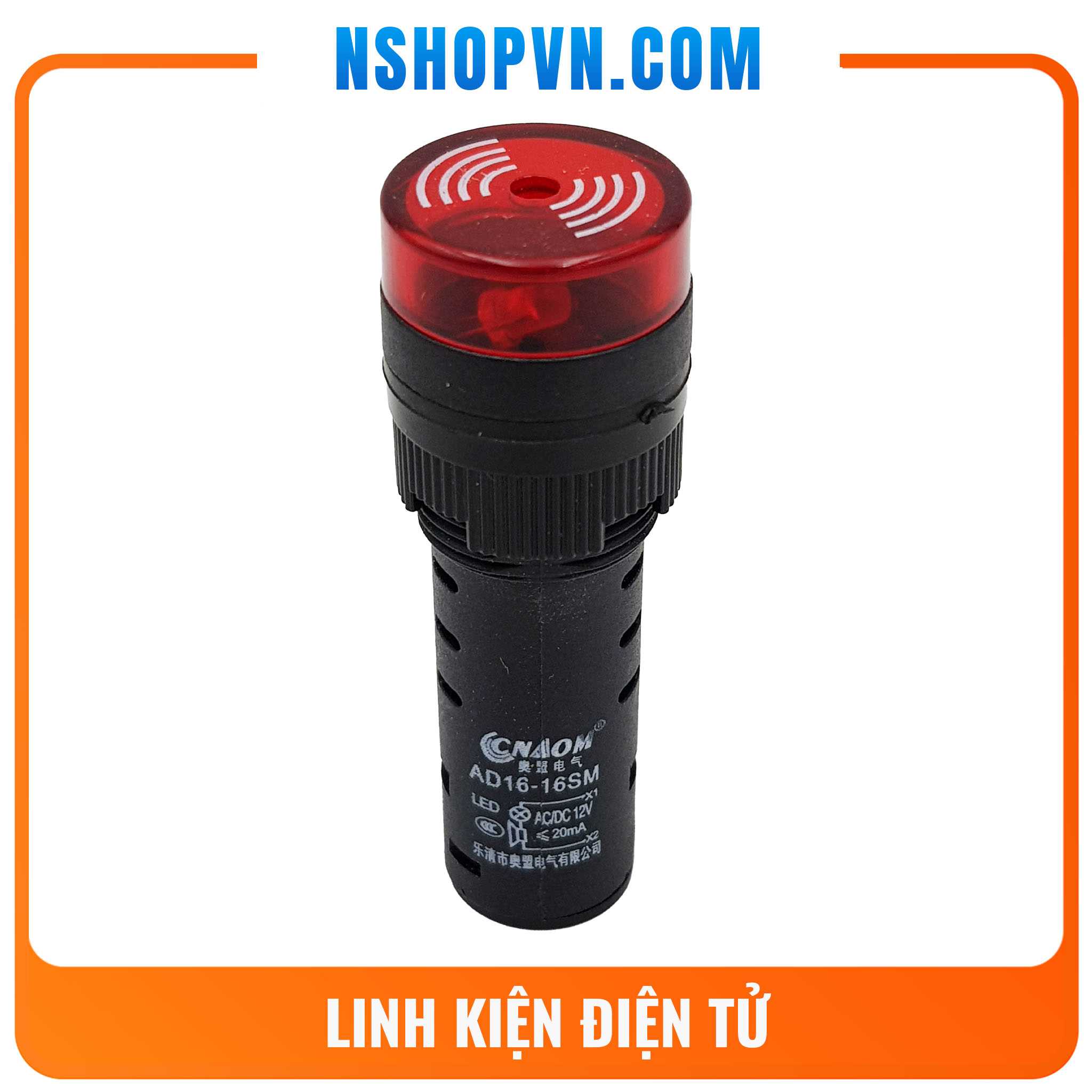 Đèn báo có còi AD16-16SM màu đỏ 12V