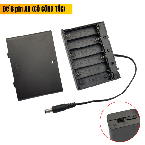 Hộp 6 pin AA có nắp và công tắc