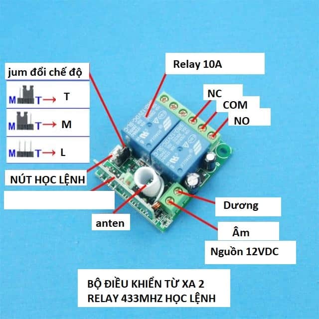 Bộ điều khiển Relay 2 kênh học lệnh 315Mhz 12VDC