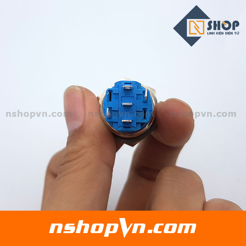 Nút nhấn tự giữ kim loại 19mm xanh dương