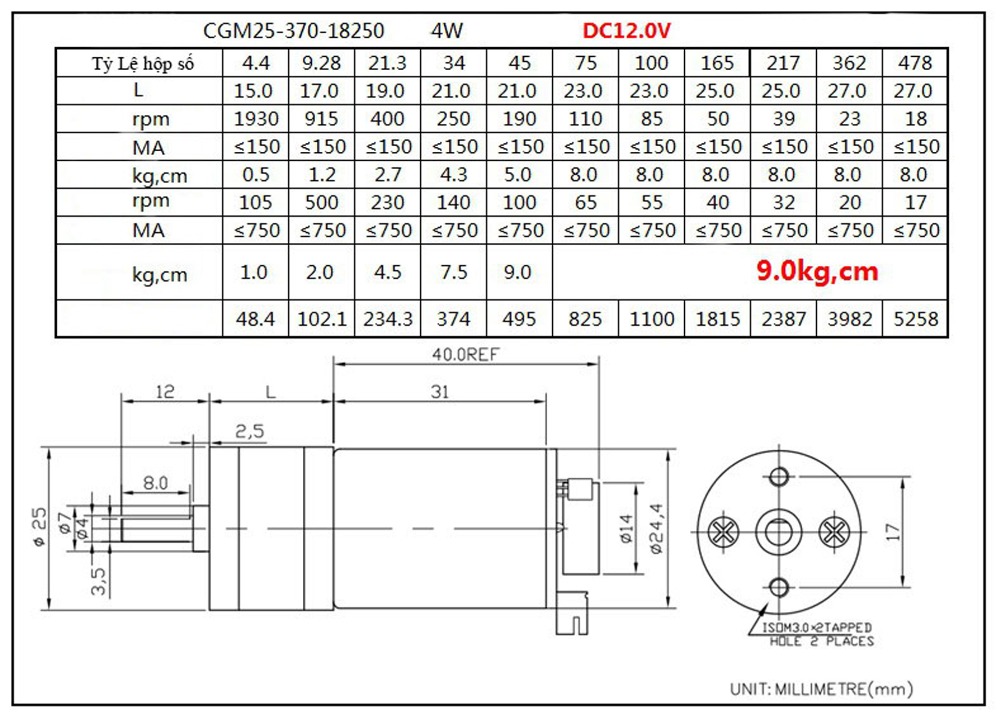 Sơ Đồ Động cơ DC giảm tốc GA25 Encoder