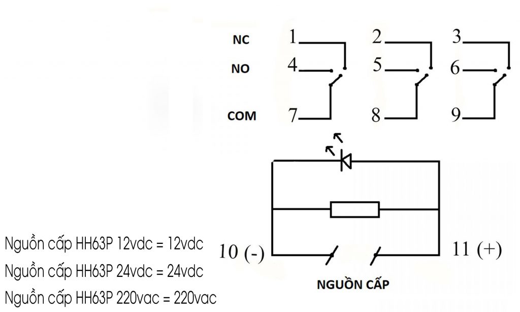 Sơ đồ mạch của Relay trung gian ECNKO HH63P