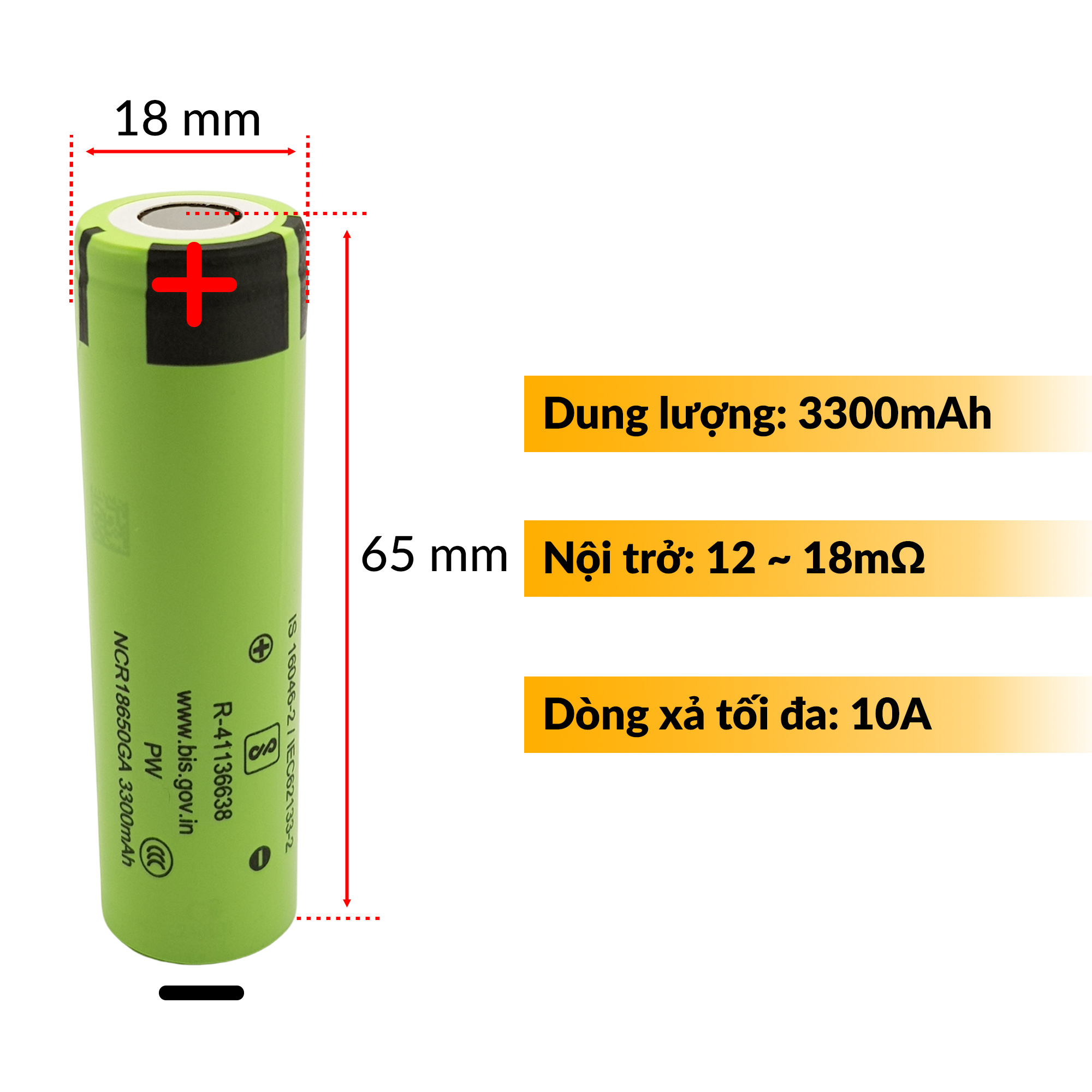 Trên tay Pin cell Li-on NCR18650GA 3300mAh