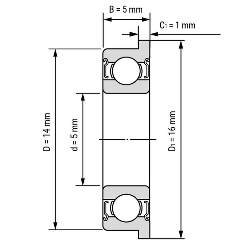 Kích thước Vòng bi, bạc đạn F605zz 5mm x 14mm x 5mm