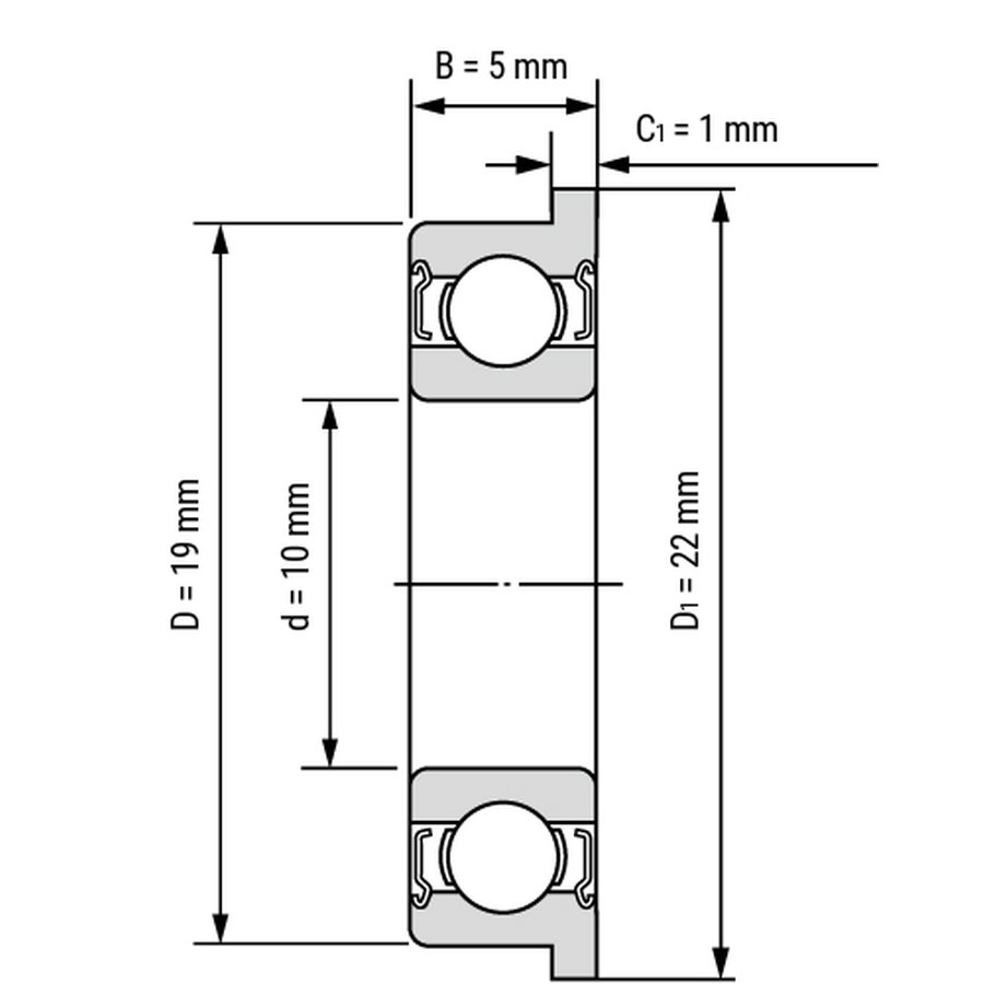 Kích thước của Vòng bi, bạc đạn F6800zz 10mm x 19mm x 5mm