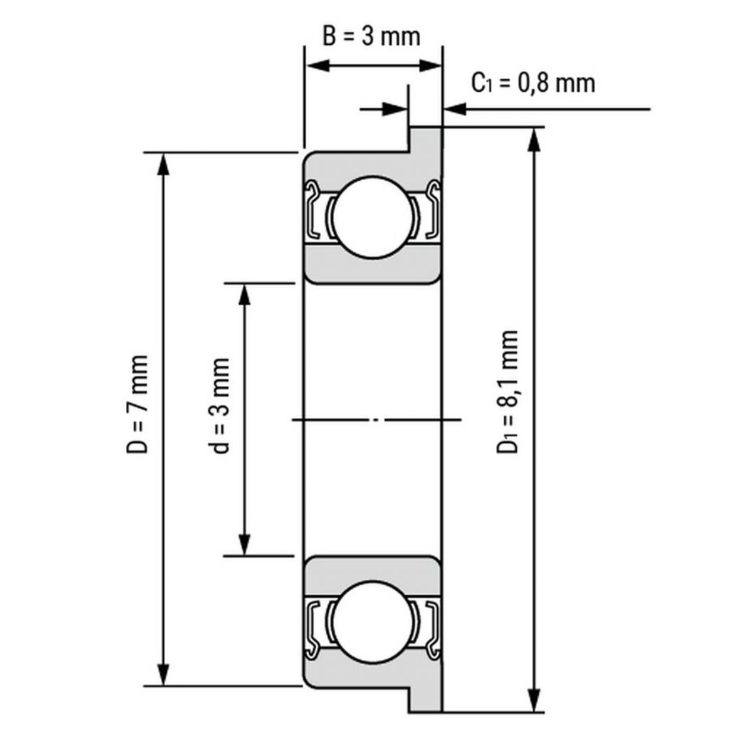 Kích thước của Vòng bi, bạc đạn F683zz 3mm x 7mm x 3mm