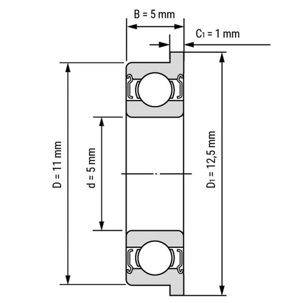 Kích thước của vòng bi, bạc đạn F685zz 5mm x 11mm x 5mm