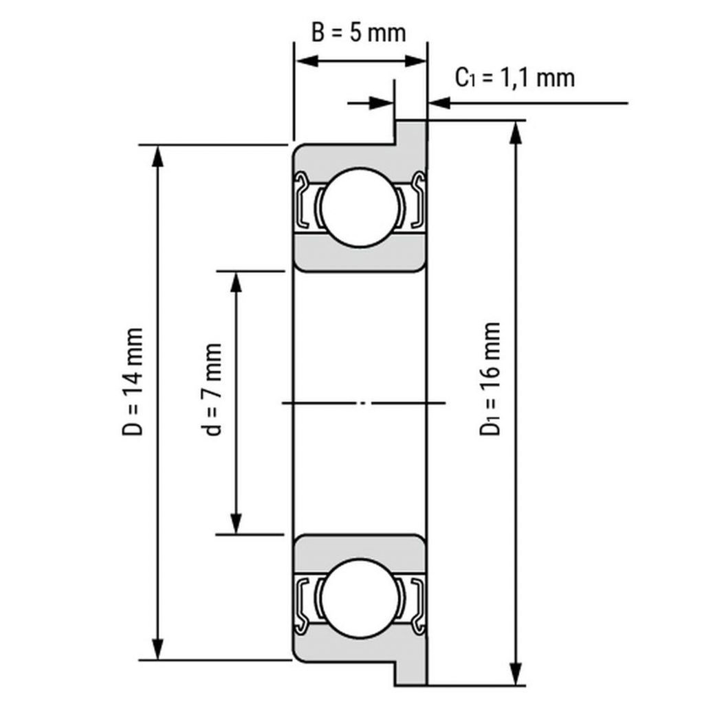 Kích thước của vòng bi, bạc đạn F687zz 7mm x 14mm x 5mm