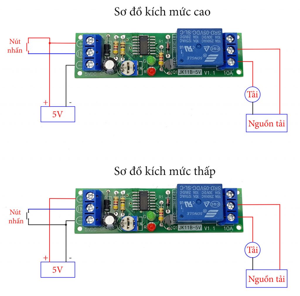 Sơ đồ kết nối Module tạo trễ 0-10000s JK11B-5VDC