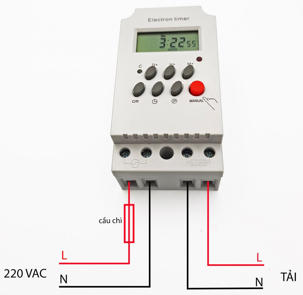 Sơ đồ đấu nối Timer hẹn giờ kỹ thuật số KG316T-II 220V - 25 A