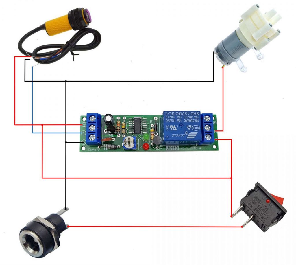 Sơ đồ kết nối Combo tự chế máy rửa tay tự động 12VDC