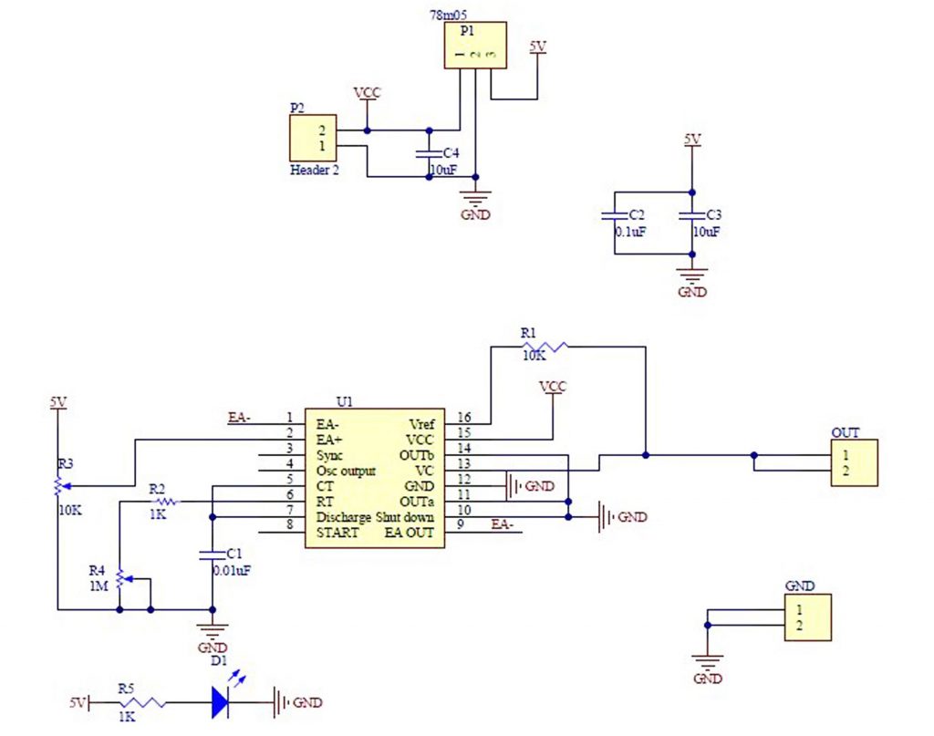 Sơ đồ nguyên lý của Module tạo xung PWM SG3525, có thể điều chỉnh tần số, độ rộng xung