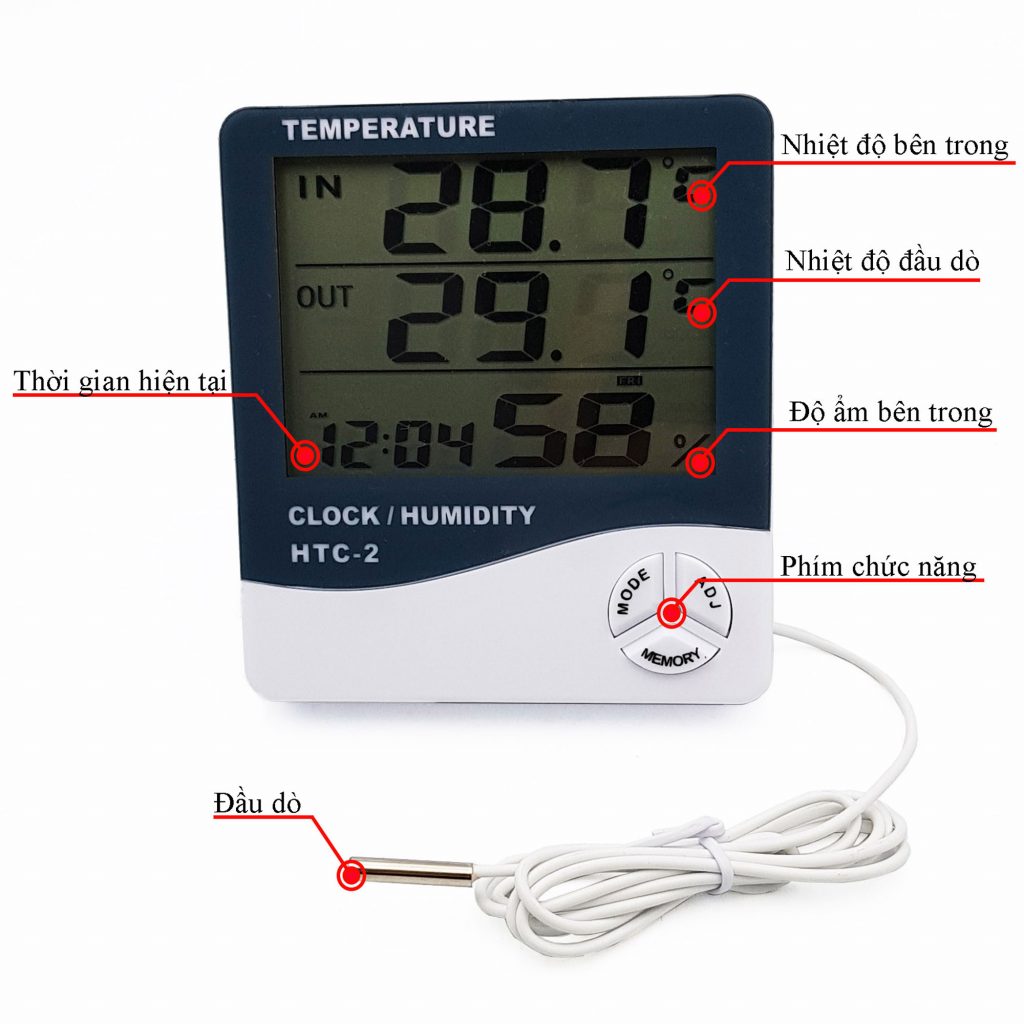 Đồng Hồ Thời Gian, Đo Nhiệt Độ Độ Ẩm HTC-2