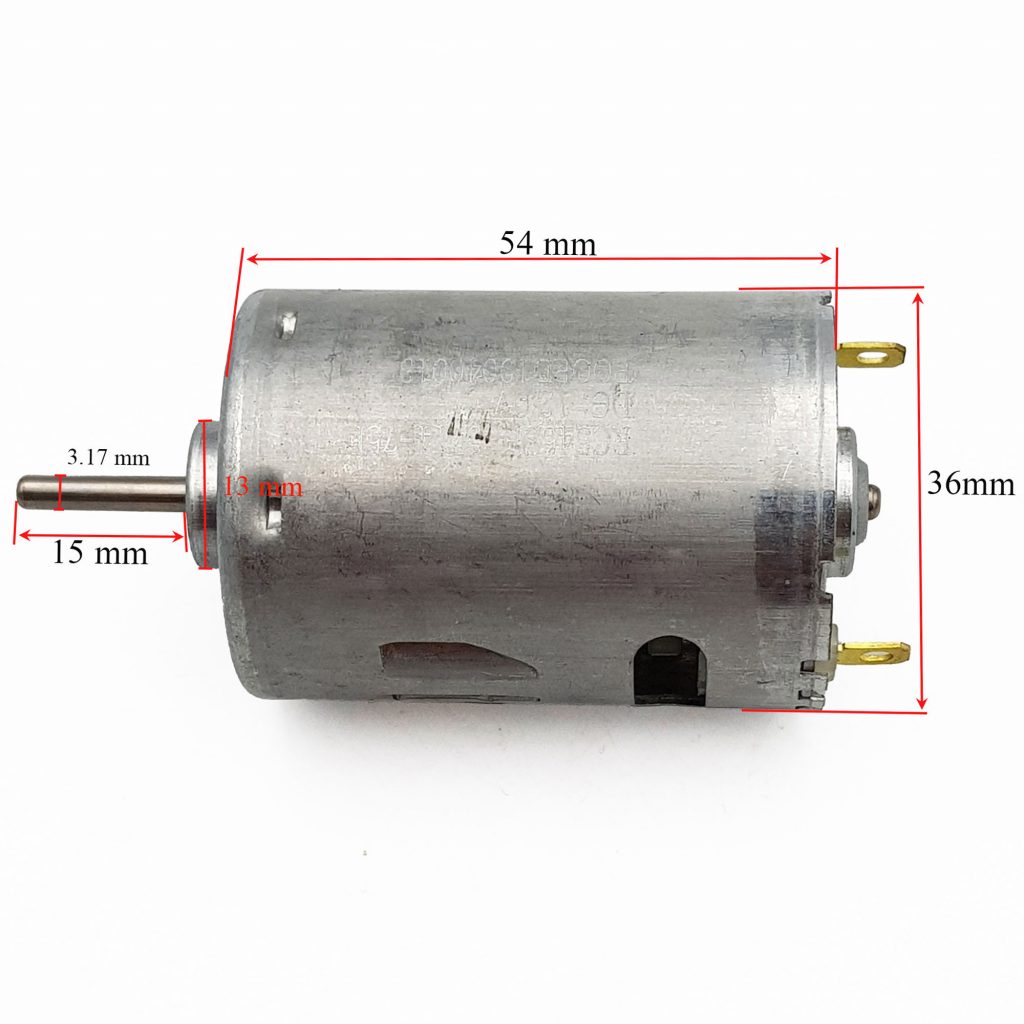 Kích thước của Động cơ RC545SH 12VDC tốc độ cao
