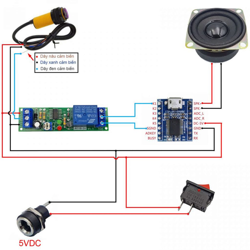 Sơ đồ đấu nối của Combo tự chế bộ phát âm thanh tự động V1