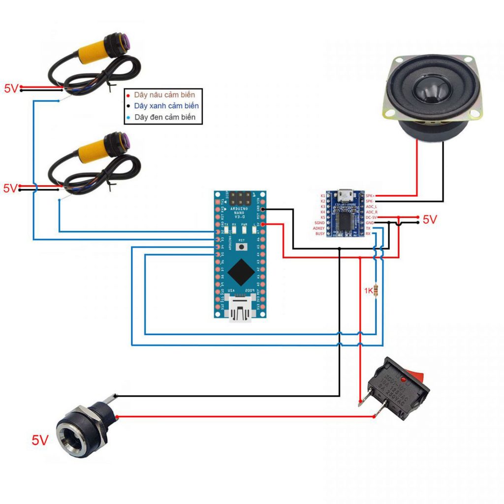 Sơ đồ kết nối của Combo tự chế bộ phát âm thanh tự động V3