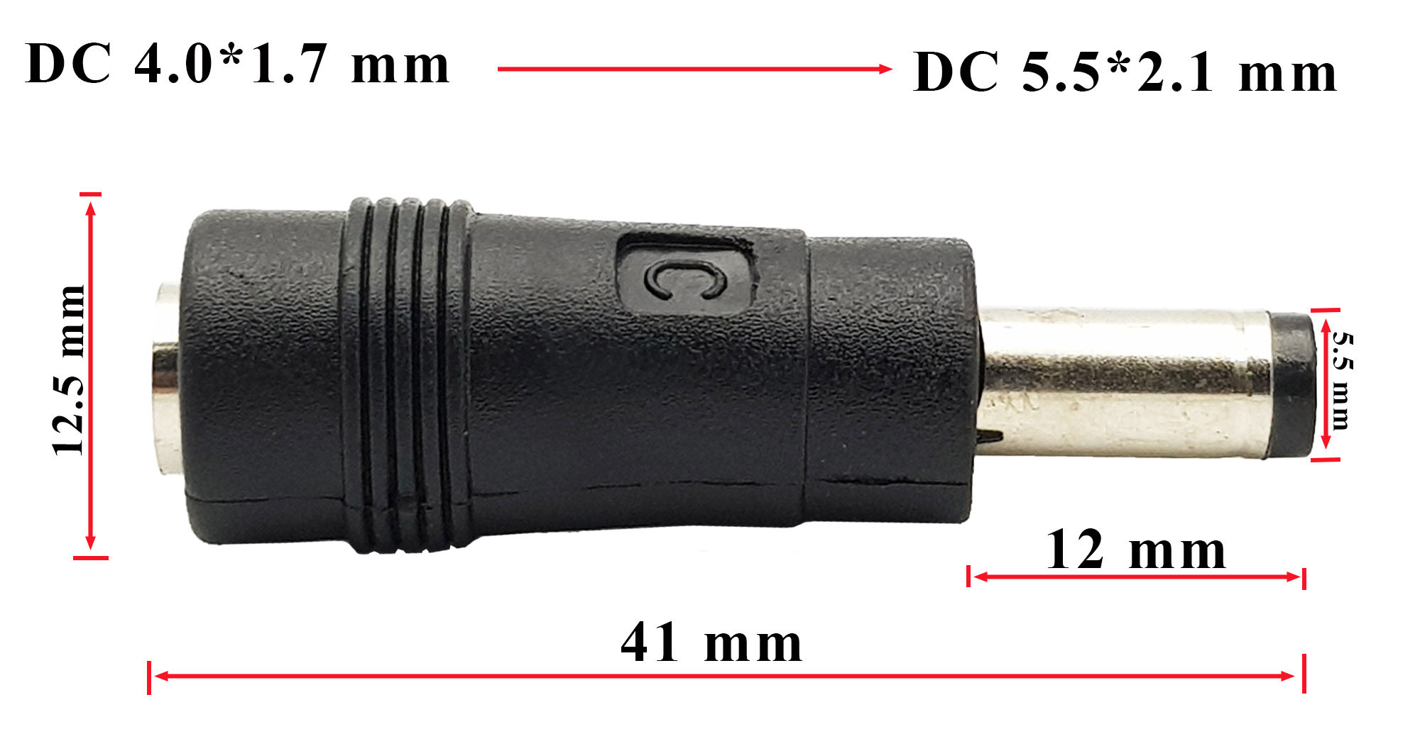 Kích thước Đầu chuyển đổi DC 4.0x1.7mm sang DC 5.5x2.1mm