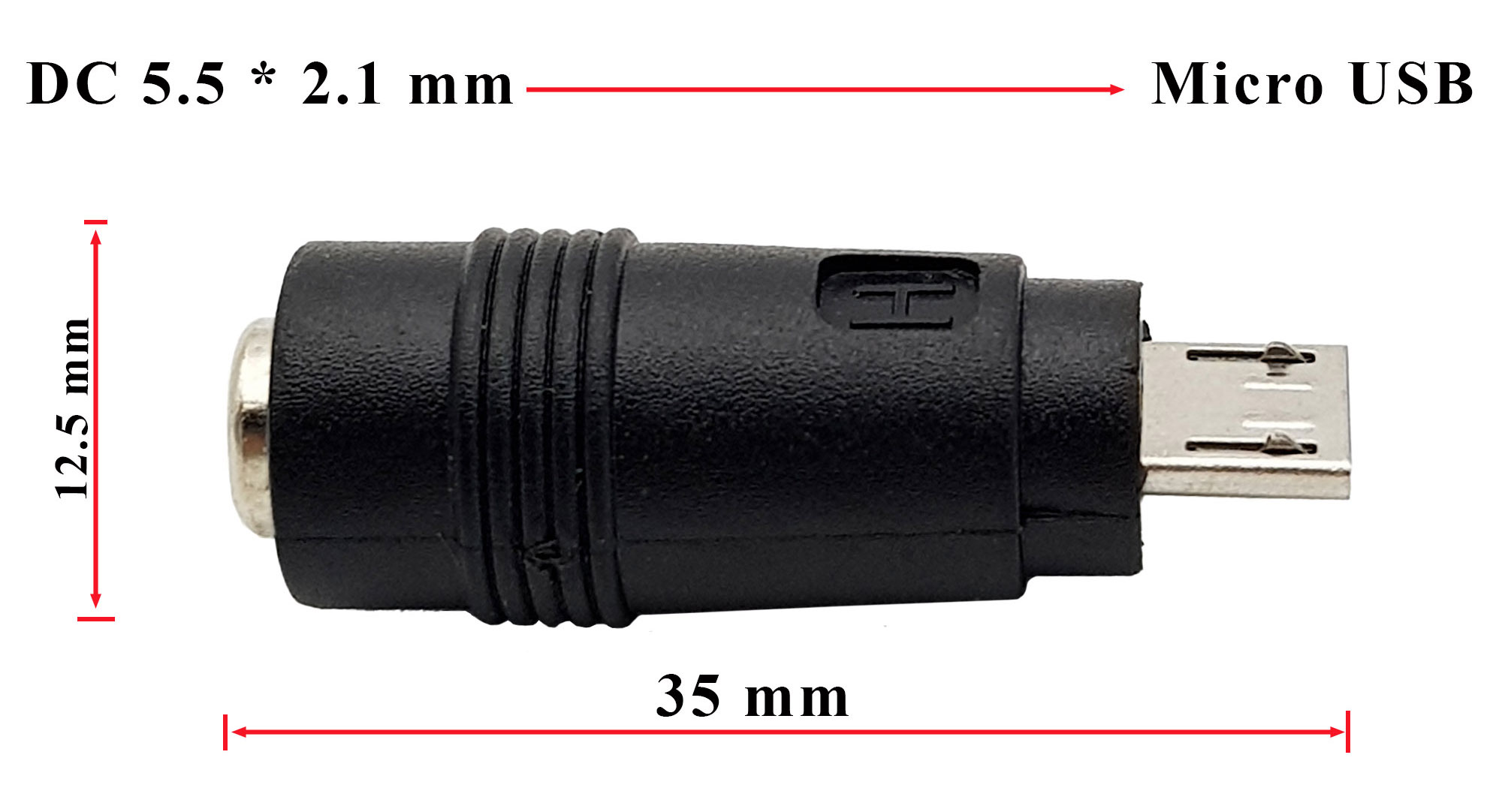 Kích thước Đầu chuyển đổi DC 5.5x2.1mm sang Micro USB