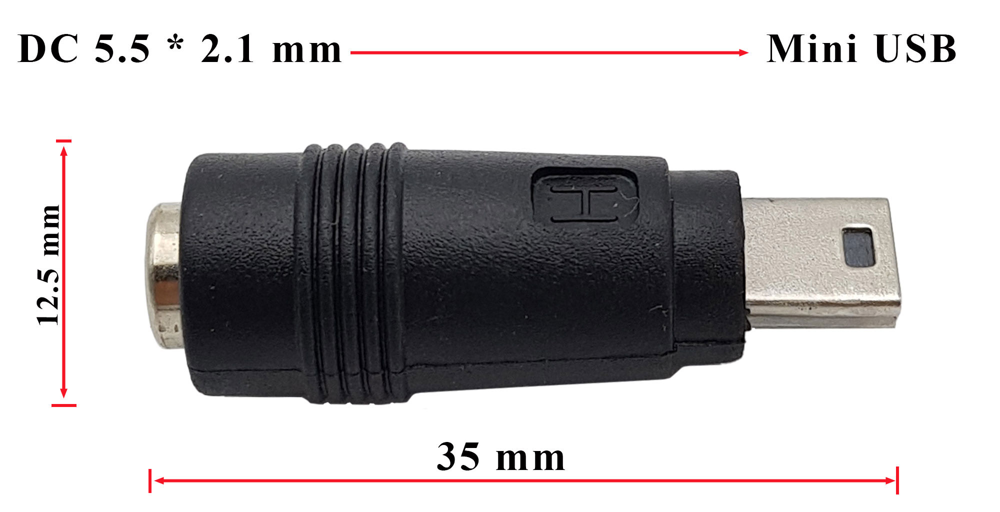 Kích thước Đầu chuyển đổi DC 5.5x2.1mm sang Mini USB
