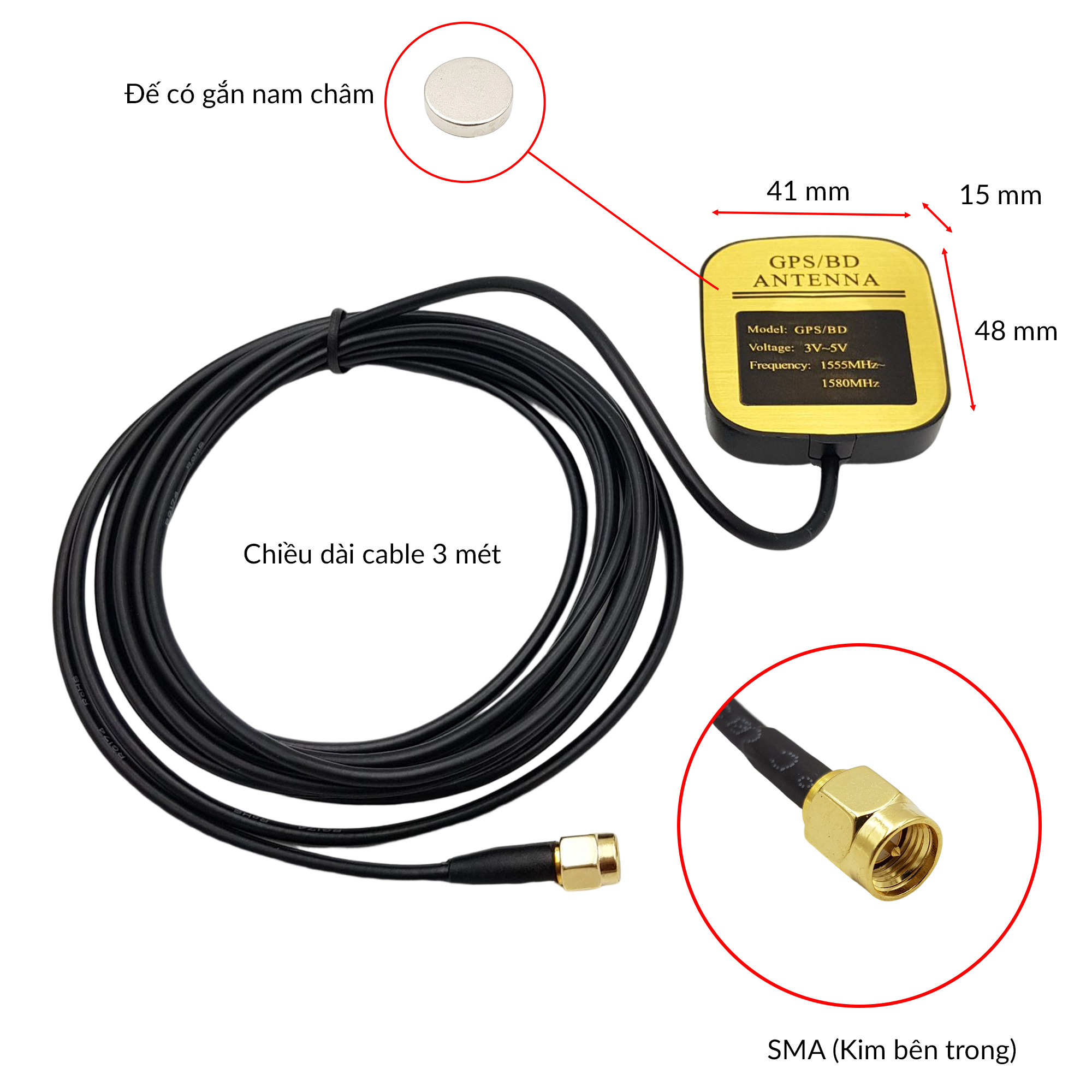 Anten định vị GPS BD 28dBi đầu ra SMA cáp dài 3 mét - Nshop
