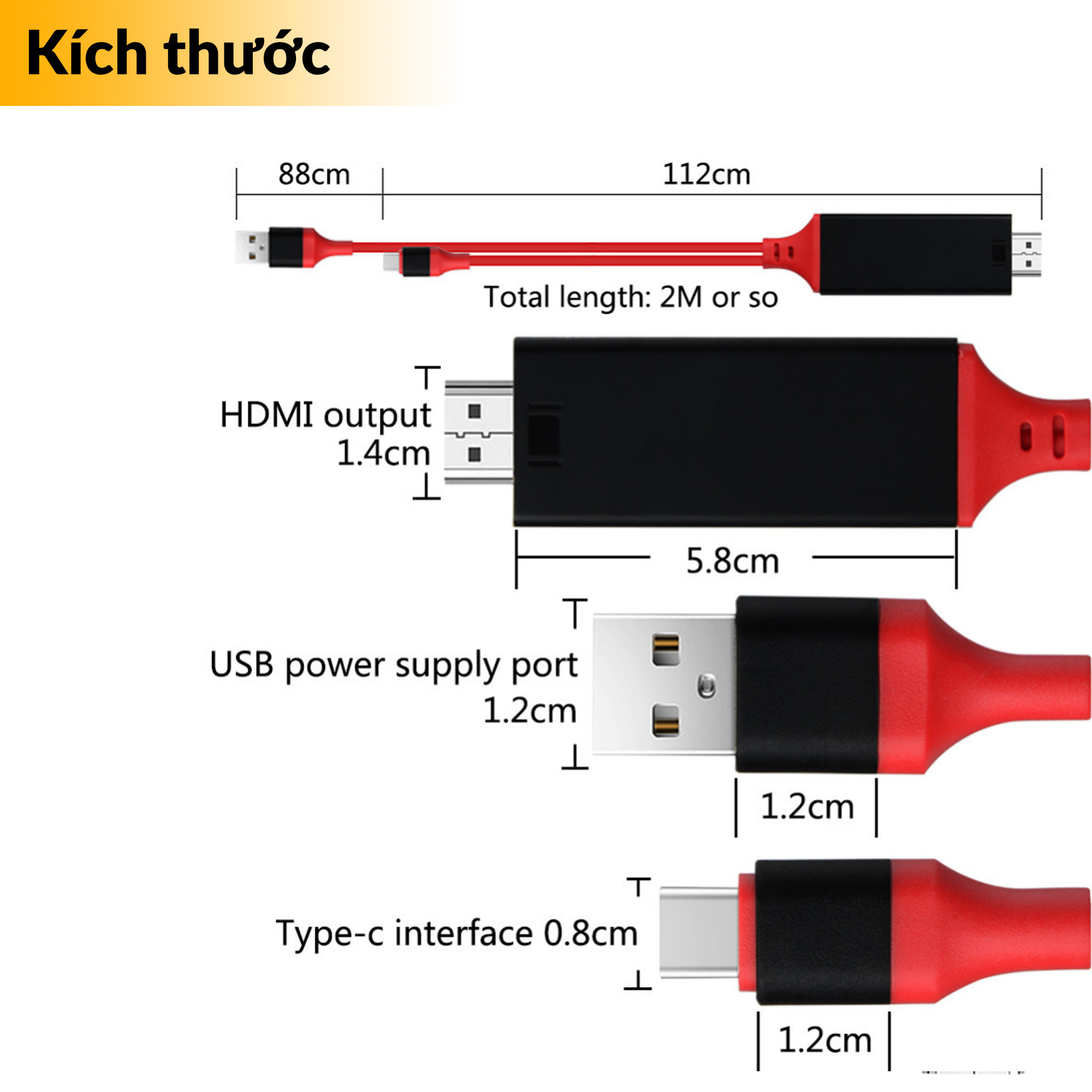 Cáp chuyển USB Type-C sang HDMI 4K kèm USB cấp nguồn
