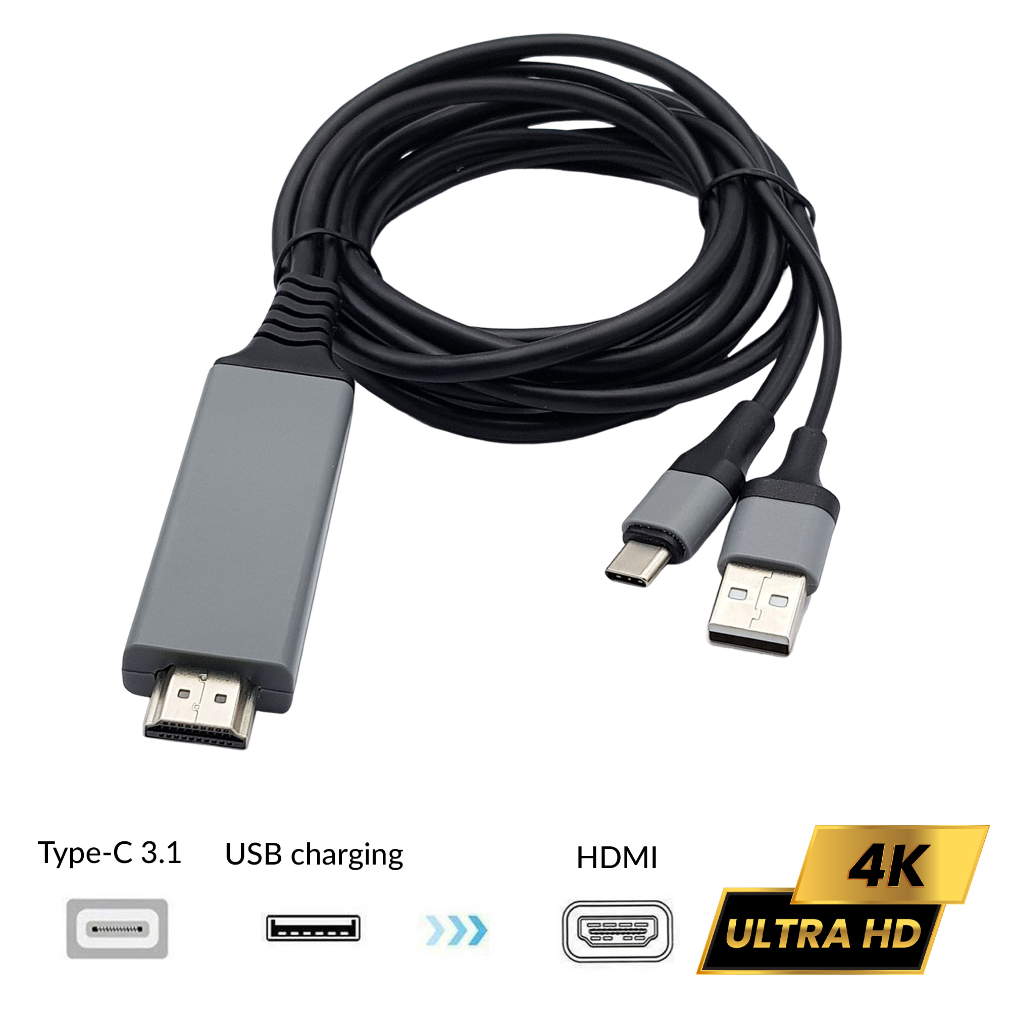 Cáp Chuyển USB Type-C Sang HDMI 4K Kèm USB Cấp Nguồn - Nshop