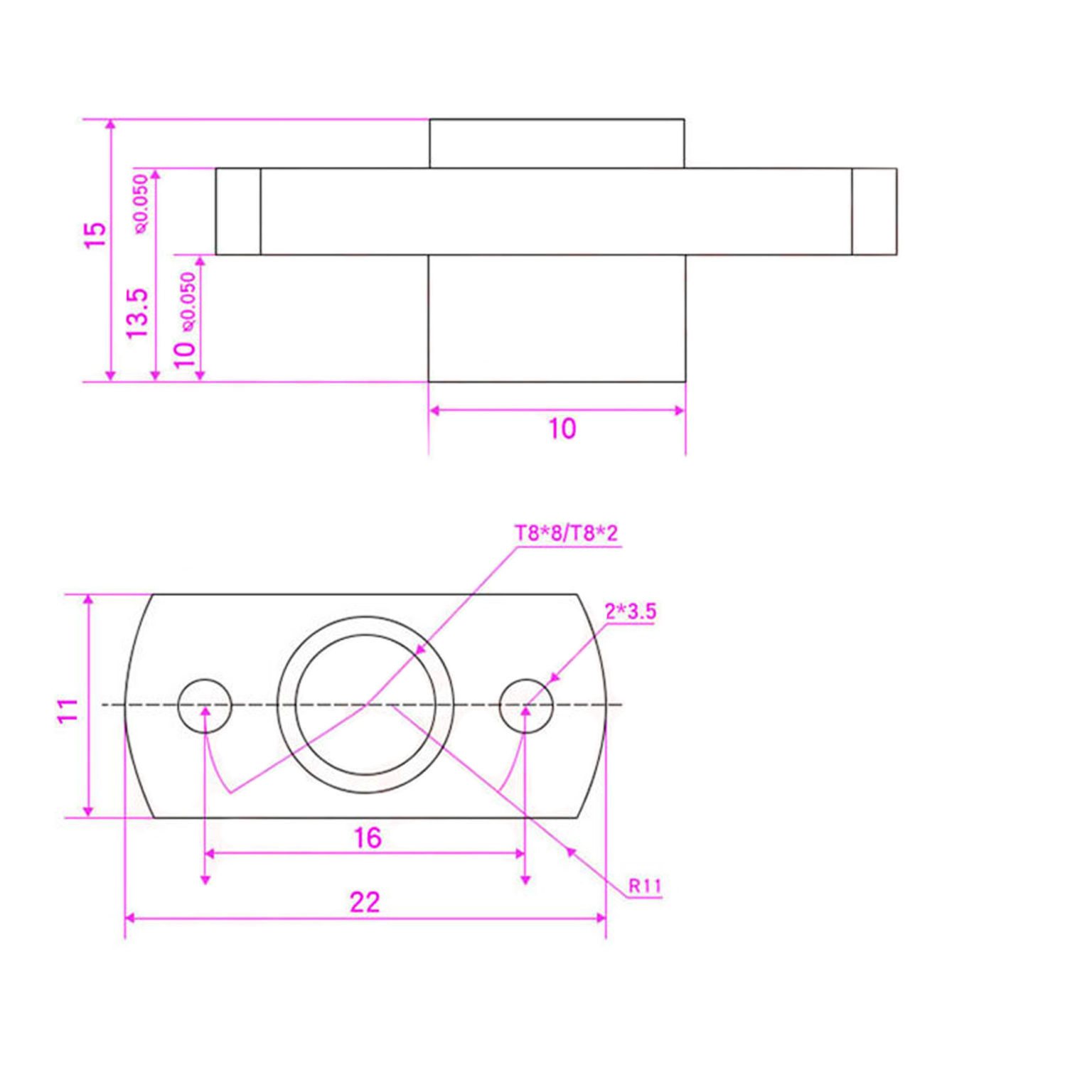 Đai ốc Vitme T8 nâng cấp Bước ren 2mm - 1 đầu mối - Nshop