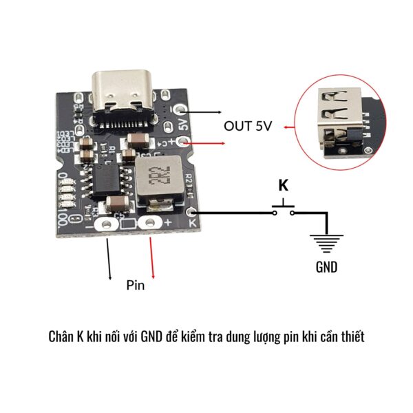 Mạch Sạc Xả Pin 18650 cổng Type C có đèn báo