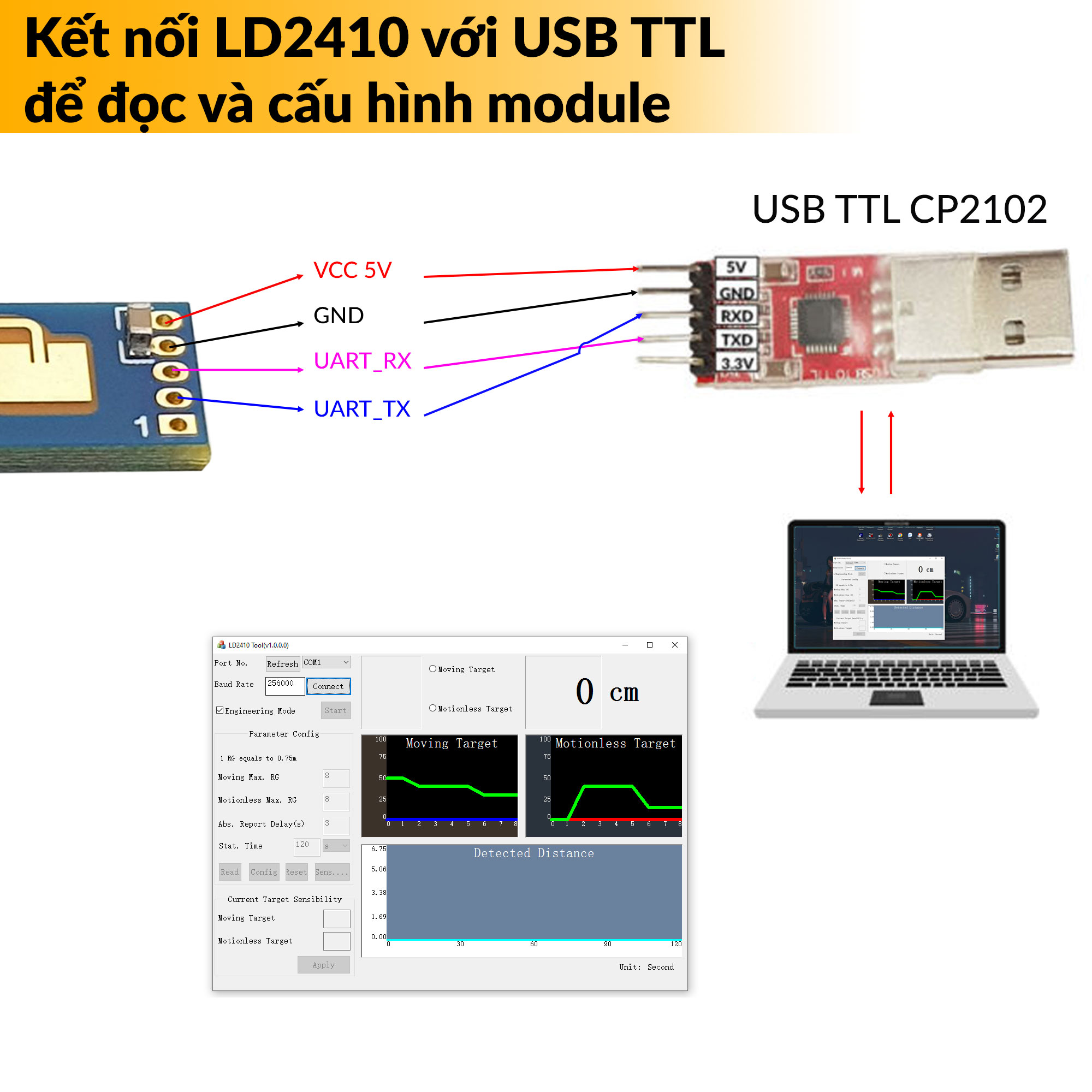 Kết nối HLK-LD2410 với USB TTL