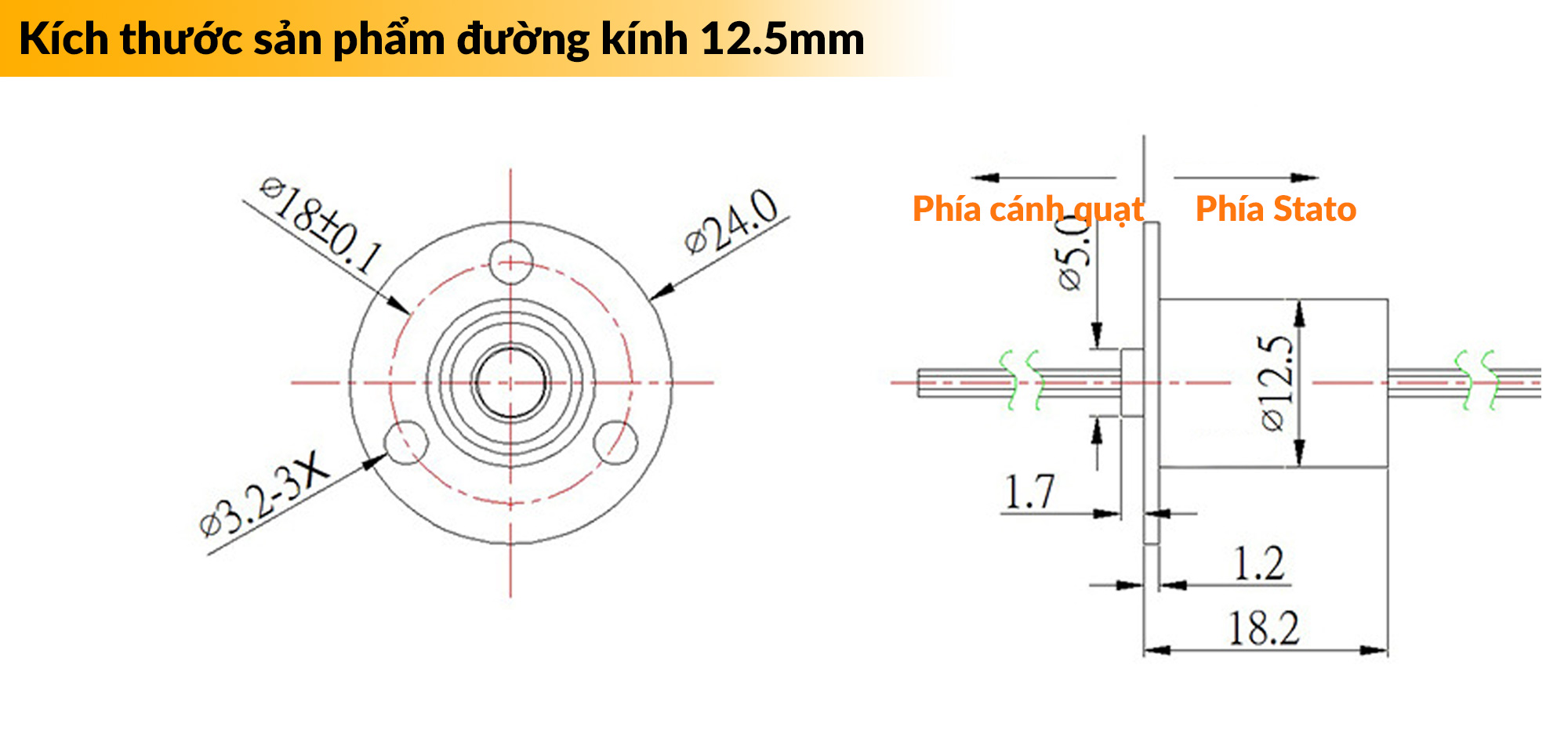 Kích thước cổ góp vòng quay dẫn điện 12.5mm