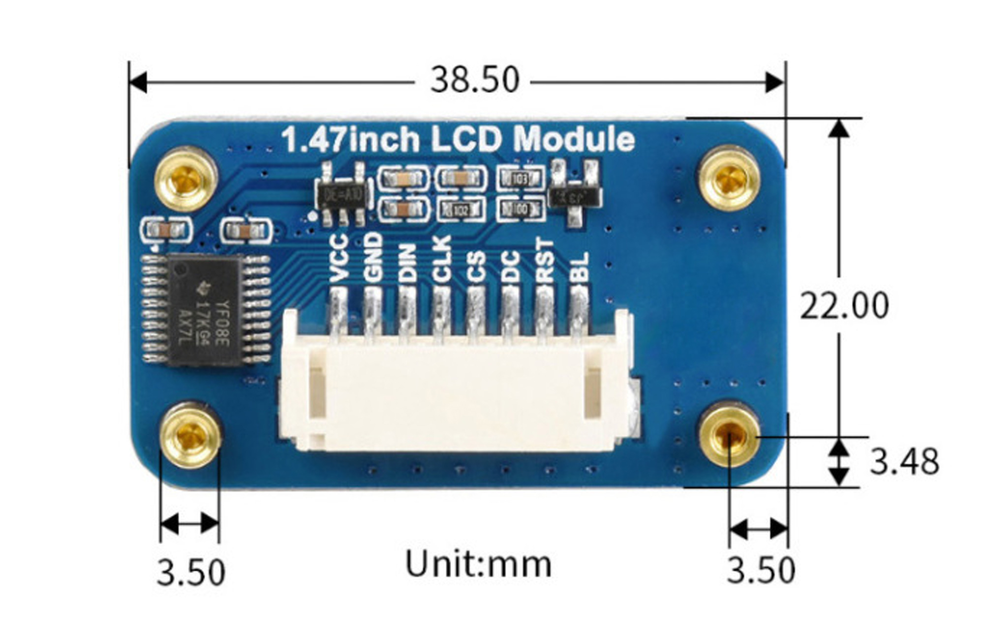 Kích thước LCD TFT 1.47 inch HD IPS ST7789 giao tiếp SPI