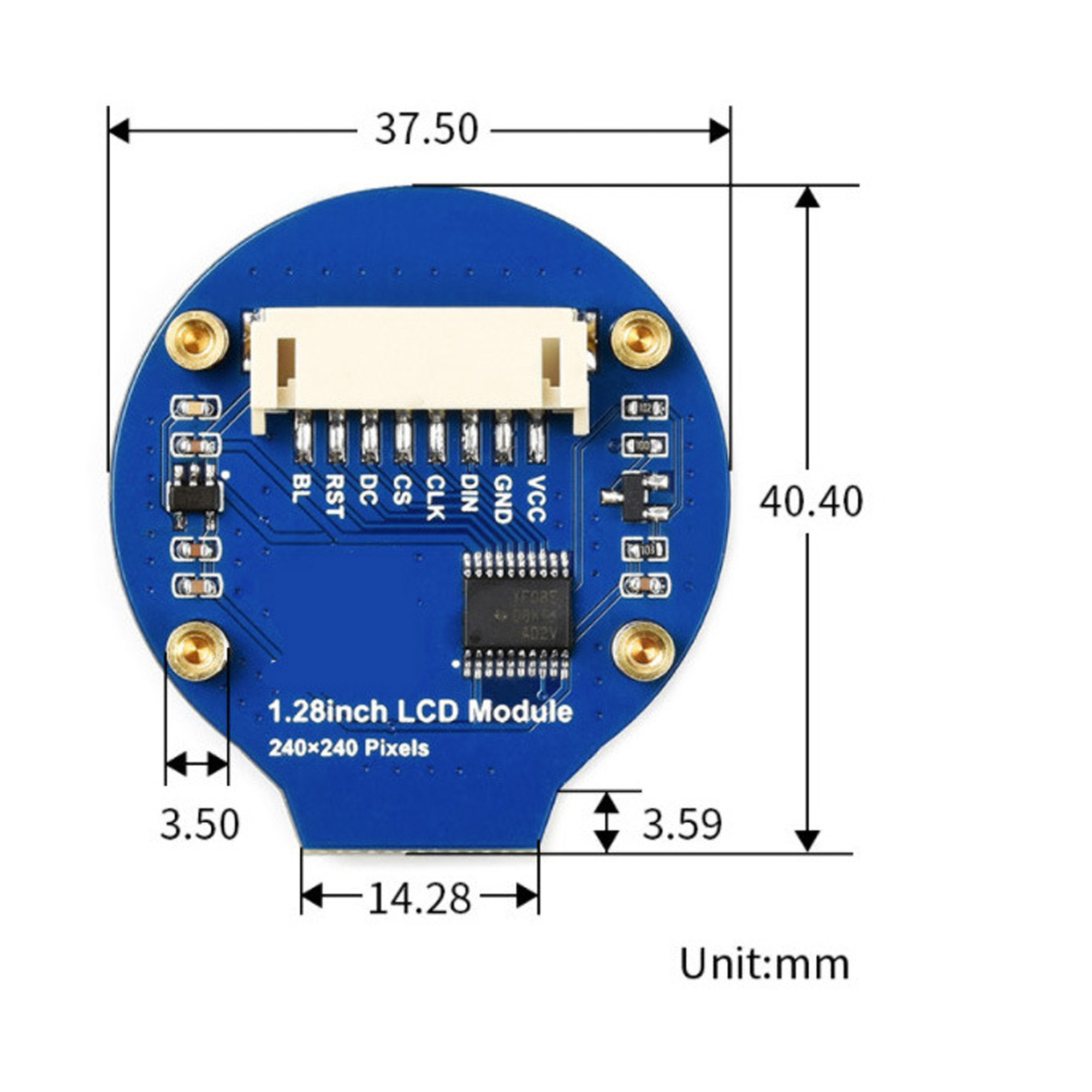 Kích thước LCD Tròn TFT 1.28 inch HD IPS GC9A01 giao tiếp SPI