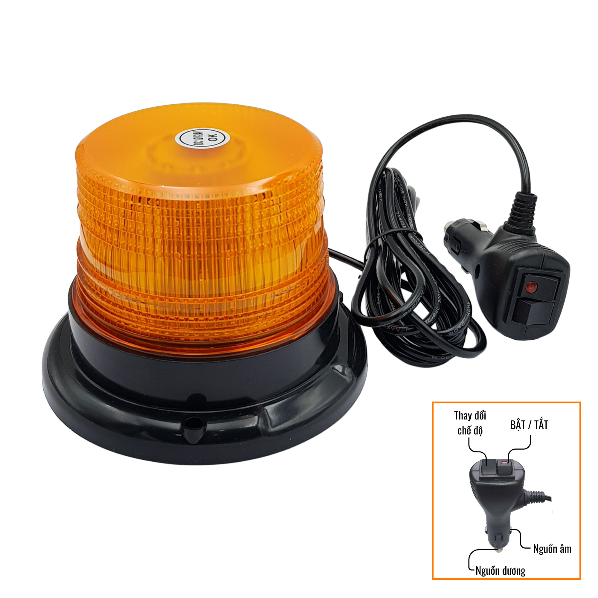 Đèn LED cảnh báo 12-24V nhiều chế độ màu Vàng