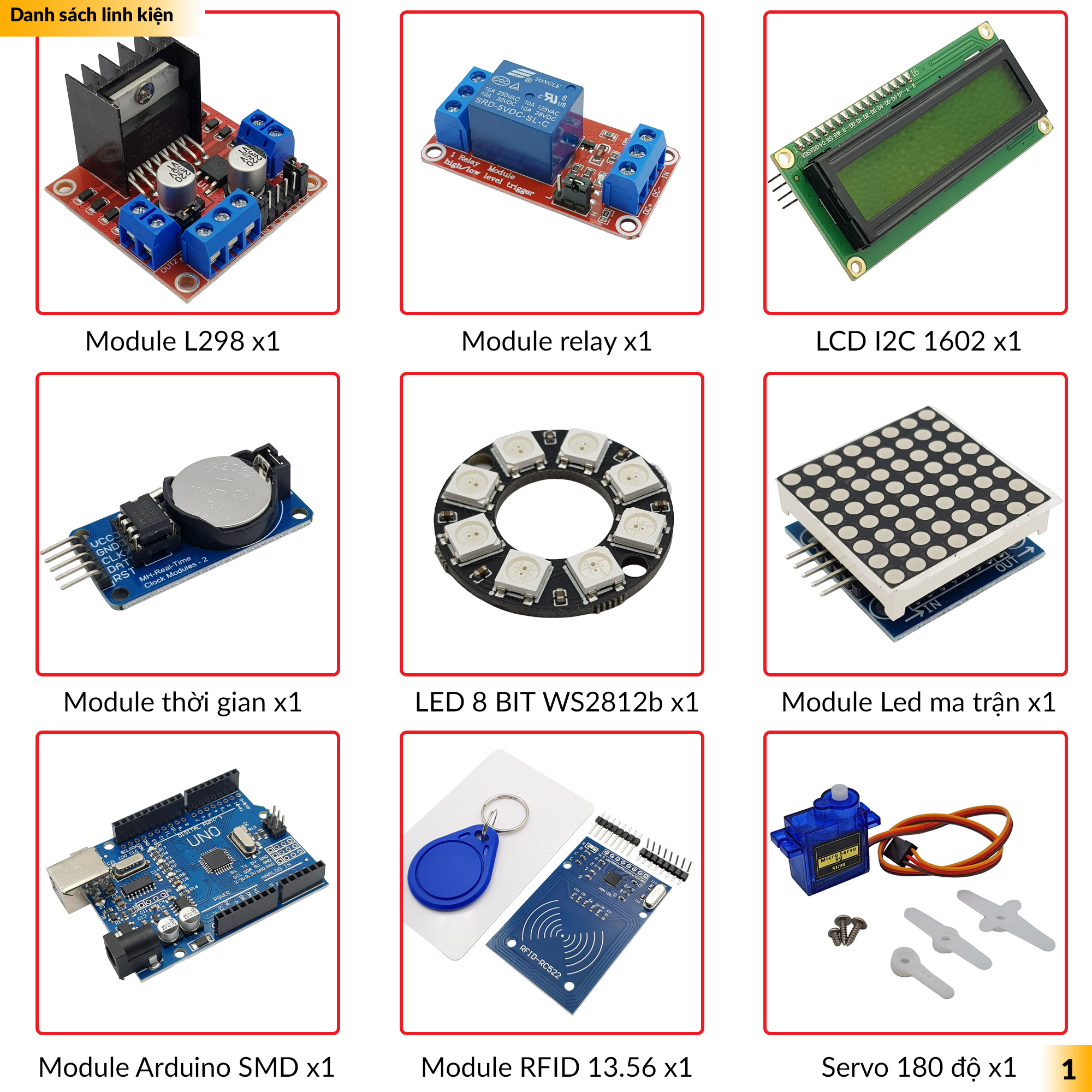 Danh sách linh kiện của Bộ KIT học lập trình Arduino UNO R3 PRO KIT