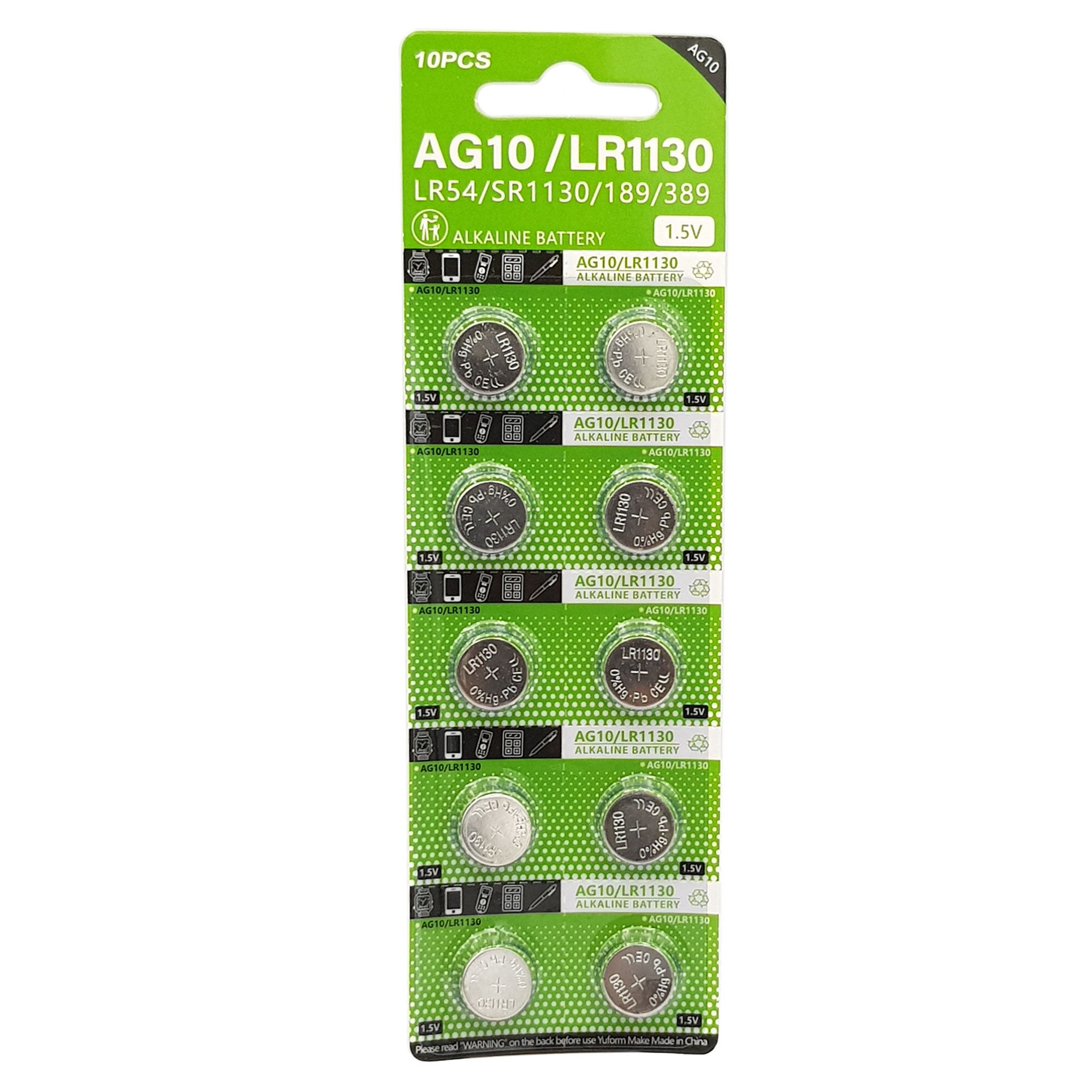 Piles Bouton LR1130 - Lot De 10, 1,5 V, Remplace AG10/LR54/189/389 - Pour Télécommandes, Jouets, Calculatrices