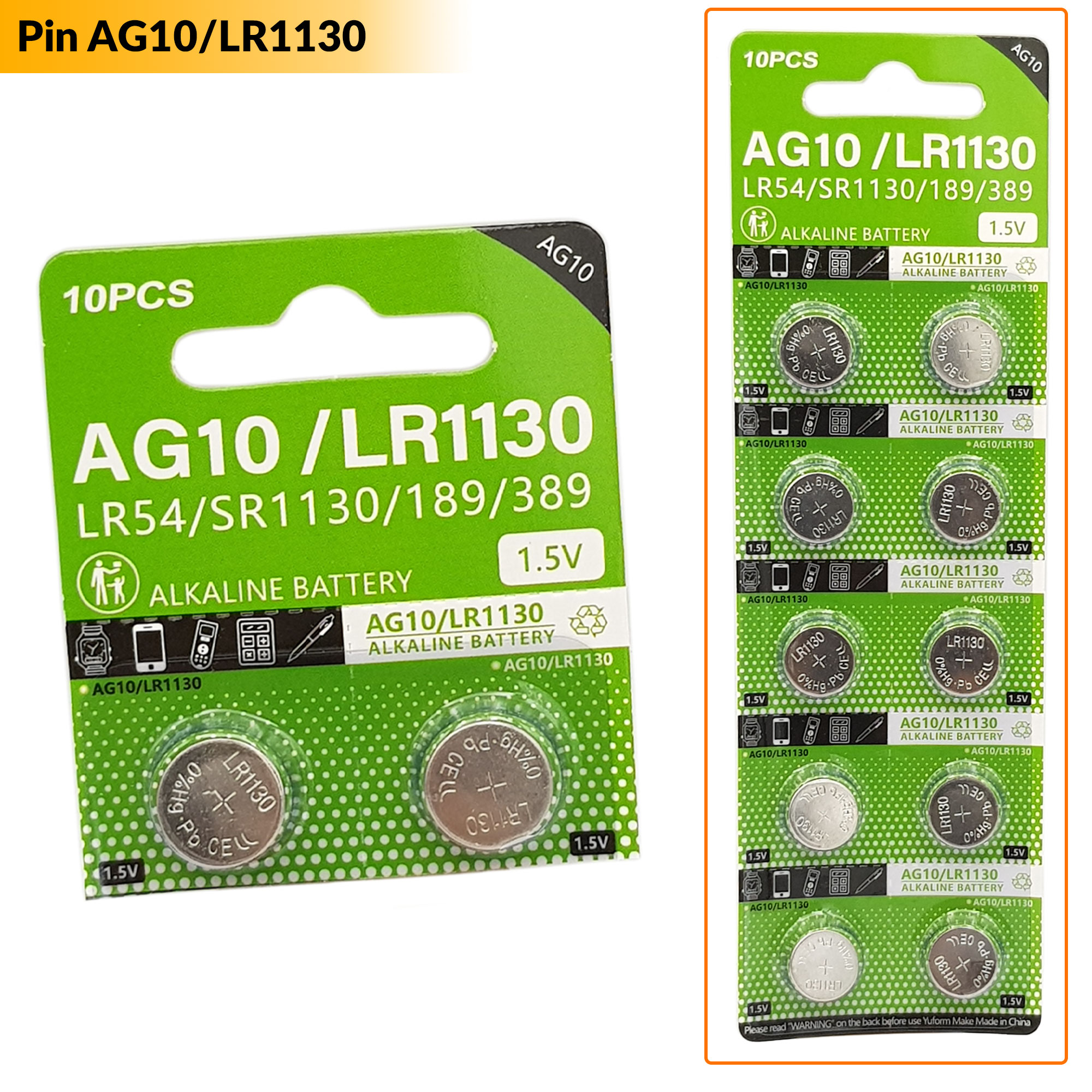 Pin cúc áo AG10 - LR1130 - LR1131 - LR54 - 389 điện áp 1.5V
